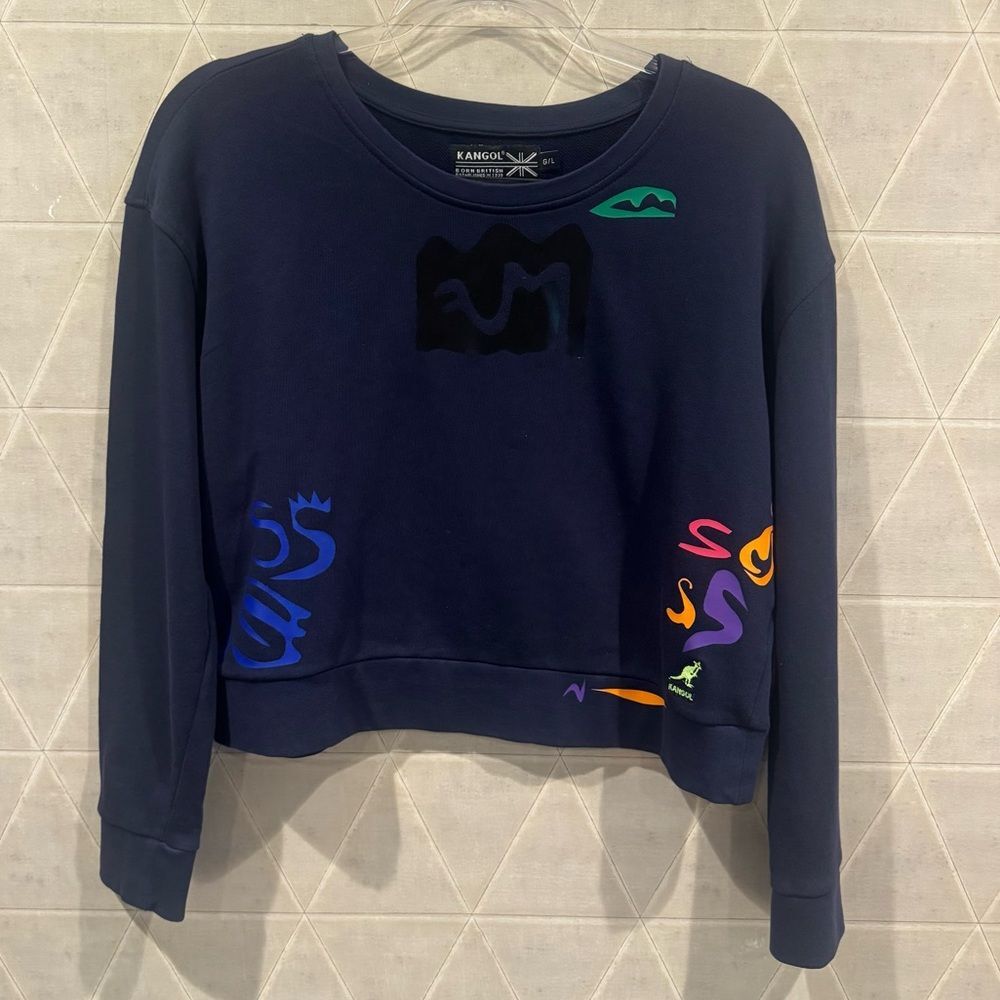 Kangol Womens Blue Long Sleeve Crop Sweatshirt graphic L